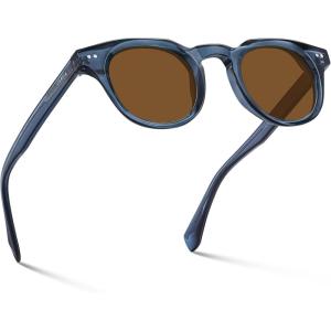 imageCARFIA Retro Polarized Mens Sunglasses for Womens UV400 Protection Acetate Square Fashion Broad Face Driving GlassesB4 Transparent Blue Frame Brown Lens