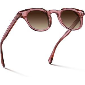 imageCARFIA Retro Polarized Mens Sunglasses for Womens UV400 Protection Acetate Square Fashion Broad Face Driving GlassesB5 Transparent Pink Frame Brown Lens
