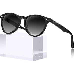 imageCARFIA Retro Womens Sunglasses Polarized Oval Acetate Durable 5Barrel Hinges UV400 Protection Shades1black Frame Gradation Grey Lens