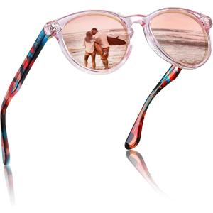 imageCARFIA Retro Womens Sunglasses Polarized Oval Acetate Durable 5Barrel Hinges UV400 Protection Shades2butterfly Frame Pink Mirror