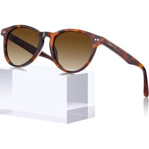 imageCARFIA Retro Womens Sunglasses Polarized Oval Acetate Durable 5Barrel Hinges UV400 Protection Shades3tortoise Frame Brown Gradation Lens