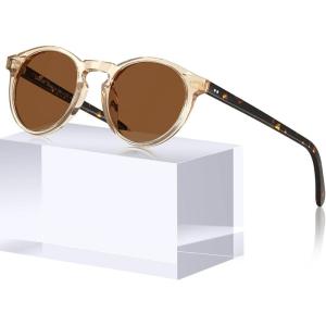 imageCARFIA Round Acetate Mens Sunglasses Polarized UV Protection Classic Retro Sun Glasses CA5289L7 Brown Lens