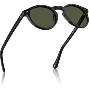 imageCARFIA Round Acetate Mens Sunglasses Polarized UV Protection Classic Retro Sun Glasses CA5289L8 Classic Black Frame Green Lens