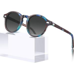 imageCARFIA Round Acetate Small Face Polarized Sunglasses for Women Fashion Retro Sun Glasses CA52661 Blue Tortoise Frame Grey Gradient Lenses