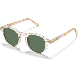 imageCARFIA Round Acetate Small Face Polarized Sunglasses for Women Fashion Retro Sun Glasses CA52663 Clear Tea Frame Green Lenses