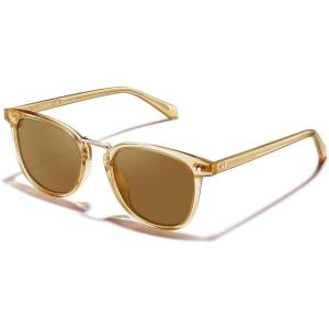 imageCARFIA Small Face Acetate Polarized Sunglasses for Women UV Protection Retro Trendy Eyewear Metal Bridge Brow Ladies Sunnies2 Champagne Frame Brown Lens
