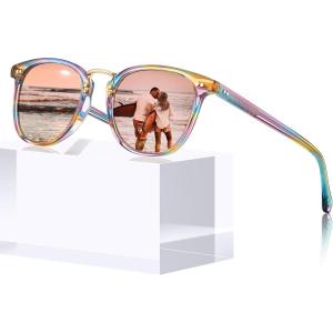 imageCARFIA Small Face Acetate Polarized Sunglasses for Women UV Protection Retro Trendy Eyewear Metal Bridge Brow Ladies Sunnies31 Iridescent Tortoise Frame Pink Mirror