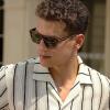imageCARFIA Acetate Sunglasses for Men Polarized UV400 Protection Modern Flat Large Wrap Square Driving Glasses2 Brown Stripe Green Lens