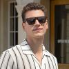 imageCARFIA Acetate Sunglasses for Men Polarized UV400 Protection Modern Flat Large Wrap Square Driving Glasses2 Brown Stripe Green Lens