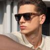imageCARFIA Acetate Sunglasses for Men Polarized UV400 Protection Modern Flat Large Wrap Square Driving Glasses3 Brown Tortoise Grey Lens
