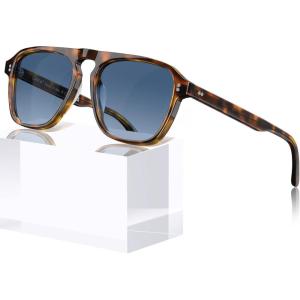 imageCARFIA Acetate Polarized Mens Sunglasses  Pilot Design UV Protection CA53552 Tortoise Frame Blue Gradient Lens