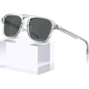 imageCARFIA Acetate Polarized Mens Sunglasses  Pilot Design UV Protection CA53555 Transparent Grey Frame Grey Lens