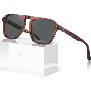 imageCARFIA Acetate Polarized Mens Sunglasses  Pilot Design UV Protection CA53557 Tortoise Frame Gray Lens