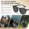 imageCARFIA Acetate Polarized Sunglasses for Men Retro Classic Round Shades1 Black Frame Grey Polarized Lens