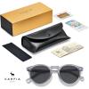 imageCARFIA Acetate Polarized Sunglasses for Men Retro Classic Round Shades3 Transparent Grey Frame Grey Lens