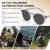 imageCARFIA Acetate Polarized Sunglasses for Men Retro Classic Round Shades3 Transparent Grey Frame Grey Lens