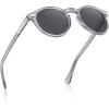 imageCARFIA Acetate Polarized Sunglasses for Men Retro Classic Round Shades3 Transparent Grey Frame Grey Lens