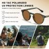 imageCARFIA Acetate Polarized Sunglasses for Men Retro Classic Round Shades5 Green Striped Frame Brown Lens