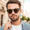 imageCARFIA Acetate Polarized Sunglasses for Men Retro Classic Round Shades5 Green Striped Frame Brown Lens