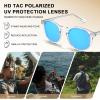 imageCARFIA Acetate Polarized Sunglasses for Men Retro Classic Round Shades6 Clear Frame Ice Blue Mirror