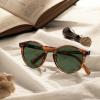imageCARFIA Acetate Vintage Round Polarized Sunglasses for Men UV400 Lenses Handcrafted Frame3 Striped Brown Frame Green Lenses