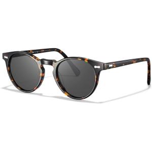imageCARFIA Acetate Polarized Sunglasses for Men Retro Classic Round Shades31 Tortoise Frame Grey Polarized Lens