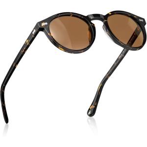 imageCARFIA Acetate Polarized Sunglasses for Men Retro Classic Round Shades32 Tortoise Frame Brown Polarized Lens