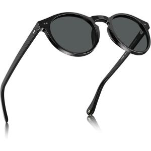 imageCARFIA Acetate Vintage Round Polarized Sunglasses for Men UV400 Lenses Handcrafted Frame1 Grey Lens