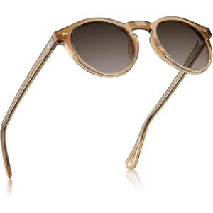 imageCARFIA Acetate Vintage Round Polarized Sunglasses for Men UV400 Lenses Handcrafted Frame4 Clear Brown Frame Brown Gradient Lens