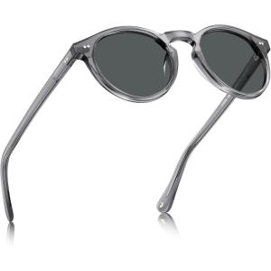 imageCARFIA Acetate Vintage Round Polarized Sunglasses for Men UV400 Lenses Handcrafted Frame6 Light Grey Frame