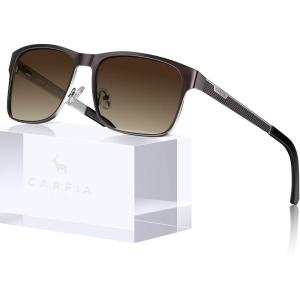 imageCARFIA Metal Mens Sunglasses Polarized  UV400 Protection Cool Shades with Grid Pattern ampamp Leather Case CA5223C Matte Brown Frame  Brown Gradient Lens