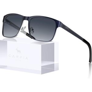 imageCARFIA Metal Mens Sunglasses Polarized  UV400 Protection Cool Shades with Grid Pattern ampamp Leather Case CA5223D Matte Blue Frame  Blue Gradient Lens