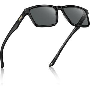 imageCARFIA Retro Acetate Mens Sunglasses Polarized Classic Square Sun Glasses CA621621 Black Frame Grey Lens