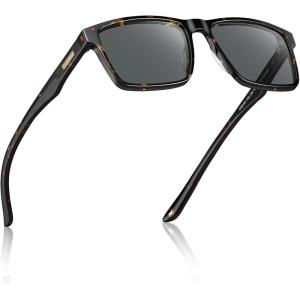 imageCARFIA Retro Acetate Mens Sunglasses Polarized Classic Square Sun Glasses CA621622 Tortoise Frame Grey Lens