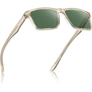 imageCARFIA Retro Acetate Mens Sunglasses Polarized Classic Square Sun Glasses CA62162Clear Tea Frame Green Lens