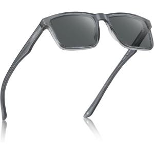 imageCARFIA Retro Acetate Mens Sunglasses Polarized Classic Square Sun Glasses CA62162Transparent Grey Frame Grey Lens