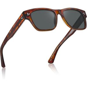 imageCARFIA Retro Mens Sunglasses Womens Polarized Thick Acetate Frame Durable Metal Hinge Premium ThreePoint Rivets Glasses3dark Tortoises Frame Grey Lens
