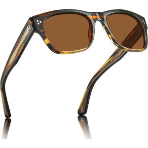 imageCARFIA Retro Mens Sunglasses Womens Polarized Thick Acetate Frame Durable Metal Hinge Premium ThreePoint Rivets Glasses5brown Stripe Frame Brown Lens