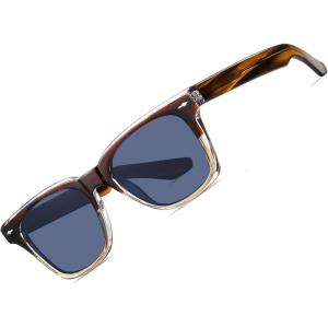 imageCARFIA Retro Polarized Sunglasses For Men UV400 Protection Square Arrow Rivet Trendy Classic Thick Shades1brown Frame Blue Lens