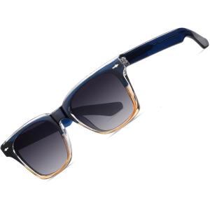imageCARFIA Retro Polarized Sunglasses For Men UV400 Protection Square Arrow Rivet Trendy Classic Thick Shades2blue Frame Gray Lens