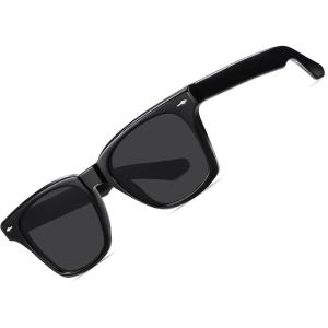 imageCARFIA Retro Polarized Sunglasses For Men UV400 Protection Square Arrow Rivet Trendy Classic Thick Shades3black Frame Black Lens