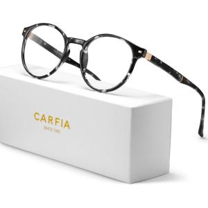 imageCARFIA Round Blue Light Glasses for Women Lightweight Cute Computer Gaming Glasses Blue Light Blocker Revo Lenses15 Leopard Frame Antiblue Lens