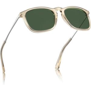 imageCARFIA Vintage Polarized Sunglasses for Men Women Lightweight Durable Design with UV Protection CA5200B Clear Light Yellow Frame Green Lens
