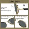 imageCARFIA AcetateMetal Frame Round Sunglasses for Women Polarized UV Protection Stylish Designer Eyewear CA19516white and Yellow Checkered Line Frame Grey Lens