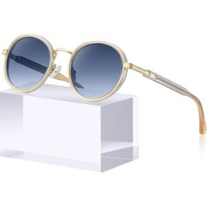 imageCARFIA AcetateMetal Frame Round Sunglasses for Women Polarized UV Protection Stylish Designer Eyewear CA19514white Frame Gradual Blue Lens