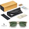imageCARFIA Retro Polarized Sunglasses for Men UV Protection Handcrafted Acetate Frame Fashion Cool Sun Glasses CA535723 Clear Tea Frame Green Lens