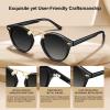 imageCARFIA Small Face Acetate Polarized Sunglasses for Women UV Protection Retro Double Bridge Eyewears Metal Brow Round Sunnies1 Black Frame Gradient Grey Lens