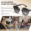 imageCARFIA Small Face Acetate Polarized Sunglasses for Women UV Protection Retro Double Bridge Eyewears Metal Brow Round Sunnies1 Black Frame Gradient Grey Lens