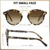 imageCARFIA Small Face Acetate Polarized Sunglasses for Women UV Protection Retro Double Bridge Eyewears Metal Brow Round Sunnies4 Tortoise Frame Gradient Brown Lens