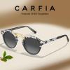 imageCARFIA Small Face Acetate Polarized Sunglasses for Women UV Protection Retro Double Bridge Eyewears Metal Brow Round Sunnies5 Black White Tortoise Frame Gradient Grey Lens